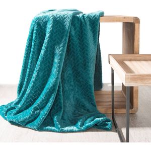 Oneiro’s Luxe Plaid CINDY turquoise - 170 x 210 cm - wonen - interieur - slaapkamer - deken – cosy – fleece - sprei