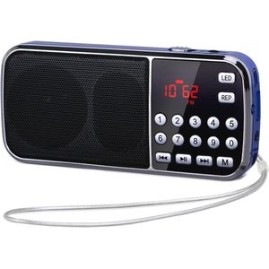 Draagbare FM Radio met Bluetooth, Dubbele Luidspreker, LED Zaklamp en Oplaadbare Batterij