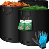 Tuinzak, 3 x 272 l, set bladzak, tuinafvalzak incl. handschoenen, zelfstaand, 4 handgrepen, stabiel, robuust en opvouwbaar, voor tuinafval, groen, zwart