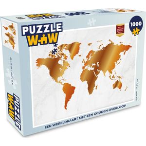 Puzzel Wereldkaart - Marmer print - Goud - Legpuzzel - Puzzel 1000 stukjes volwassenen