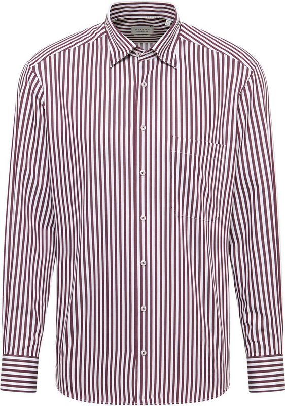 ETERNA - Comfort Fit Overhemd - Diep Donkerrood Gestreept - Strijkvrij