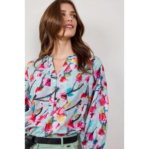 DIDI Dames Blouse Sofia in Green with pink blossom print maat 38