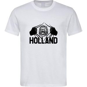 Wit EK 2024 voetbal T-shirt met “ Brullende Leeuw en Holland “ print Zwart maat XXXL