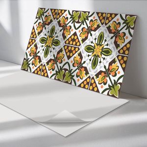 Wallfluent Vinyl Wandpaneel - Bloemenpatroon in symmetrie Wandpaneel PVC - 100 cm x 50 cm - Groente Vinyl Wandpaneel - Set van 1 - Rechthoekig Wandbekleding Vinyl - Patroon Wandpaneel - Zelfklevend Wandpaneel - Wandpaneel Keuken en Badkamer
