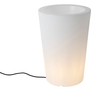 QAZQA verano - Moderne Verlichte bloempot - 1 lichts - H 60 cm - Wit - Buitenverlichting