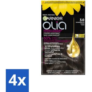 4 x Garnier - Olia 3 - Haarkleuring - Donkerbruin - Zonder Ammoniak - Intense Langhoudende Kleur - 100% Grijsdekking - Permanente Haarkleuring - Haarkleur - Haarkleuring Zonder Ammoniak - Donkere Haarkleur - Grijsdekking