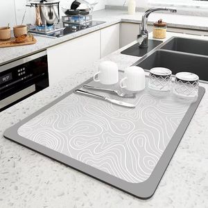 Afdruipmat, afdruipmat, servies, super absorberende onderlegger, koffiemachine, barmat, bakmat hond, bakmat katten, afdruipmat voor de keuken, lichtgrijs, 30 x 40 cm