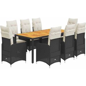 The Living Store 9-delige Bistroset met kussens poly rattan zwart - Tuinstoelen - Bistroset - Lounge Set - Buitendecoratie - Terrasdecoratie