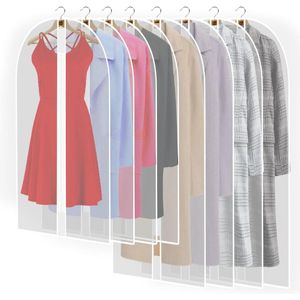 Set van 8 transparante kledingtassen, kledinghoezen met ritssluiting, kledingbeschermhoezen, jas, jas, jurken, avondjurken, pakbescherming, pakhoes, doorschijnend (wit)