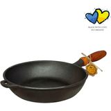 MAYSTERNYA Koekenpan gietijzer met Houten Handvat - ø 24 x 6 cm - Gietijzeren Pan voor alle Warmtebronnen - Anti Aanbak - Bakken - Krasbestendig - Traditioneel Koken - Pannen - Kookliefhebbers Cadeau - Houten handvat - PFAS vrij - Zwart