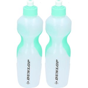 Dunlop bidon - 2x - 650 ml - wit/groen - kunststof - drinkfles/sportfles