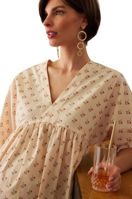 Envie de Fraise - Zwangerschapsjurk - Met Bloemenprint - V-hals - Korte Mouwen