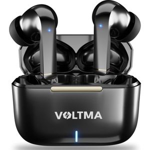 Voltma® Sky Beats Draadloze Oordopjes - Oortjes draadloos - Bluetooth 5.3 - IPX4 waterdicht - ENC Noise cancelling - Earpods - Wireless Earbuds Met 4 Microfoons en 8 uur Speeltijd - Bluetooth Oordopjes Compatibel met IOS en Android (Glanzend Zwart)