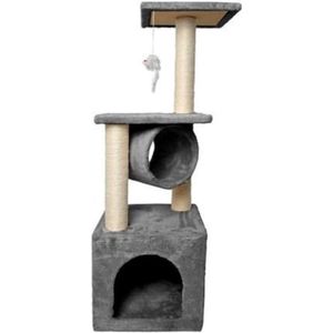 Krabpaal – kattenpaal met 5 niveaus – kattenspeelgoed – kattenspeeldgoed – katten tunnel – speelhuis voor kat – gemaakt van veilig sisal – 90 cm hoog - grijs
