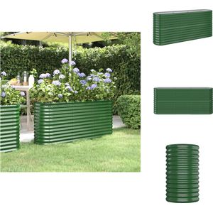 vidaXL Ovale Plantenbak Groen - 152 x 40 x 68 cm - Gepoedercoat Staal - Bloempot