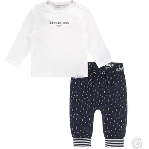 Noppies - Dirkje - Kledingset - Broek Blauw figuurtjes - shirt Hester wit - Maat 74