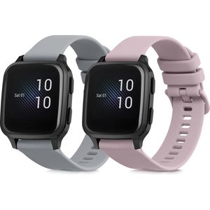 Kwmobile 2x Horlogebandjes - Geschikt voor Garmin Venu Sq - Grijs/Oudroze