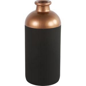 Countryfield Bloemen of deco vaas - zwart/koper - glas - luxe fles vorm - D11 x H25 cm
