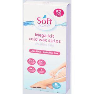 Soft Touch Bikini Wax Mega- kit cold wax Strips voor gevoelige huid met olie | Ontharing strips | Hars strips | Ontharing | Benen harsen | Bikini lijn harsen | Onder armen harsen | Gezicht waxen & ontharen | Full body | 52 Stuks