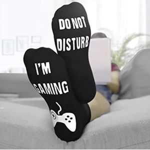 Game sokken zwart - met witte antislip opdruk ""Do not disturb, I'm gaming"" - Cadeau voor gamers