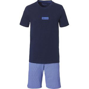 Phil & Co Shortama Heren Pyjama Set Kort Katoen Blauw - Maat XL