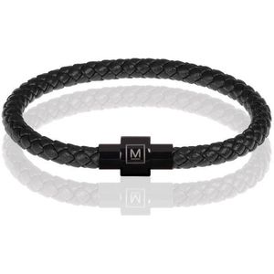 Memphis armband leer en edelstaal Zwart-24cm