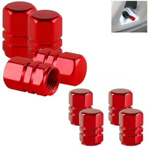 8 Stuks - Bandensteel Ventieldopjes - Wiel Ventieldoppen -Auto Stofdichte Banden Op - voor Auto's, Vrachtwagens, Fietsen, Motorfietsen, Fietsen - Hexagon Vorm - Rood - 0.63×0.31inch