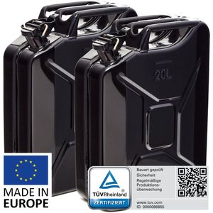 BW® Fuel Canister Metalen Benzineblik - Jerrycan 2x 20 Liter - Zwart - TÜV-getest en UN-goedgekeurd - Gemaakt in Europa