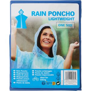 regen poncho - herbruikbaar - capuchon - one size - unisex - lightweight - blauw - trekkoordjes bij capuchon