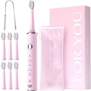 JTF Sonic J40 elektrische tandenborstel - Roze - Inclusief 6 opzetborstels - USB oplaadbaar - Ingebouwde 2 minuten smart timer - 5 poetsstanden