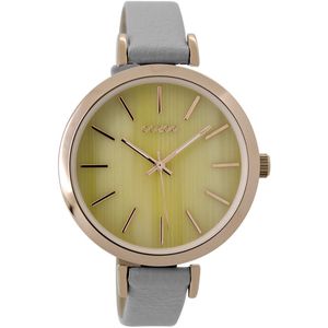 OOZOO Timepieces - Rosé goudkleurige horloge met steengrijze leren band - C9235