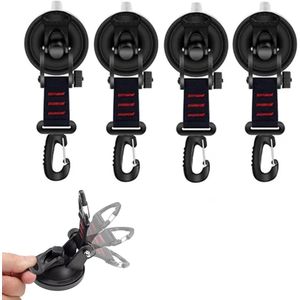 Zuignap Met Haak - Set Van 4 Multifunctionele Kampeerzuignaphaken - 360° Draaibare D-Armband - Sterke Vacuümzuignappen - S-Haken - Geschikt Voor Buiten, Camper, Luifel, Boot, Kamperen
