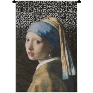 Wandkleed - Wanddoek - Meisje met de parel - Johannes Vermeer - Delfts blauw - 60x90 cm - Wandtapijt
