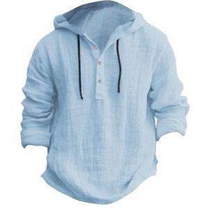 Ademend linnen hemd voor heren met lange mouwen en capuchon - Casual en comfortabel voor lente en herfst