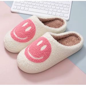 Smiley Pantoffels van Baby-Slofje - Smiley Sloffen - Pantoffels - Sloffen - instappers - Kinderen - Wit/Roze - Maat 30/31