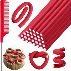 Allecto plus - Flexibele krulspelden set voor lang en kort haar - 30 stuks - Geen hitte - Rood