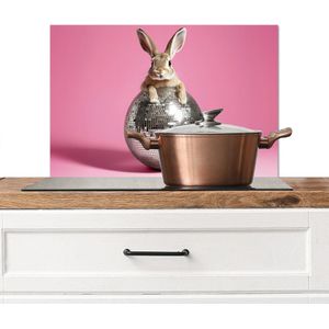 Spatscherm keuken 70x50 cm - Kookplaat achterwand Haas - Strik -Discobal - Muurbeschermer - Spatwand fornuis - Hoogwaardig aluminium