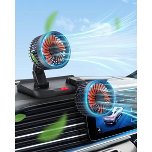 Autoventilator met 3 snelheden en dubbele ventilator - 360 graden draaibaar - verstelbaar - voor in de auto Auto ventilator
