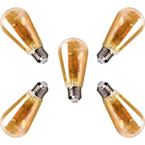 Kooldraadlamp - 5 stuks - E27 Edison ST64 - amber glas | LED 4W=38W gloeilamp | FLAME filament 2200K