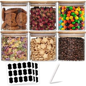 Voorraadpotten met deksel, 6 stuks, 350 ml, kruidenpotjes, set voorraaddozen, glas, specerijen, luchtdicht, glazen voorraaddozenset