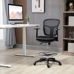 Comfortabele bureaustoel met armleuningen en voetensteun, ergonomisch zwart computerstoel, verstelbaar in hoogte 95-115 cm