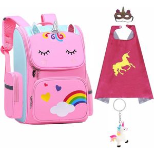 Rugzak meisje - tasje - Eenhoorn tas - Eenhoorn speelgoed - Cape + Masker - Sleutelhanger - Unicorn Speelgoed - Schooltas meisje - Kinderrugzak - Rugtas meisje - Roze - 40 x 27 x 15 cm - Schooltassen
