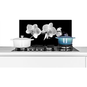 Spatscherm keuken 60x30 cm - Kookplaat achterwand Orchidee - Bloemen - Zwart - Roze - Knoppen - Muurbeschermer - Spatwand fornuis - Hoogwaardig aluminium
