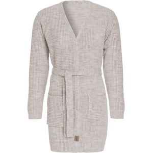 Knit Factory Robin Gebreide Dames Vest - Grof gebreide cardigan - Beige Damesvest - Middellang vest reikend tot boven de knie - Beige - 36/38 - Met steekzakken