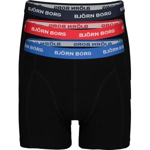 Björn Borg boxershorts Essential (3-pack) - heren boxers normale lengte - zwart met gekleurde tailleband - Maat: XL