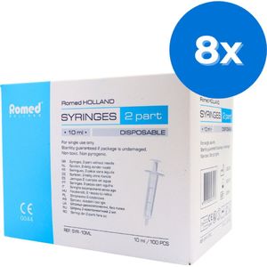 Romed 2-delige injectiespuiten 10ml luer slip 800 stuks - Set van 8 doosjes Romed