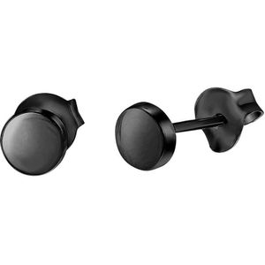 Lucardi Dames Oorbellen blackplated rond 5mm - Oorbellen - Cadeau - Moederdag - Echt Zilver - Zwart
