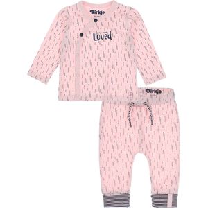 Dirkje Bio Basic SET(2delig) Roze broek met figuurtjes - Shirt met figuurtjes met overslag - Maat 86