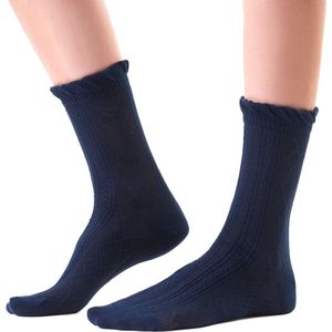 2 paar dames sokken met ruche–donkerblauw–comet 3D patroon-maat 38-40