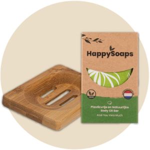 HappySoaps - Verzorgende Body Oil Giftset - Body Oil Bar - Aloë You Vera Much, Zeephouder van Bamboe